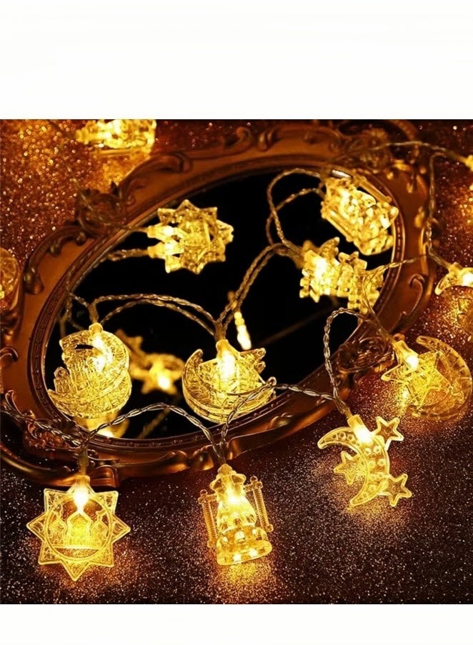 ضواء خيطية رمضانية بتصميم هلال ونجوم (3 أمتار - 20 مصباح LED) تعمل بالUSB - إضاءات تزيينية لعيد الفطر ورمضان - Image 3