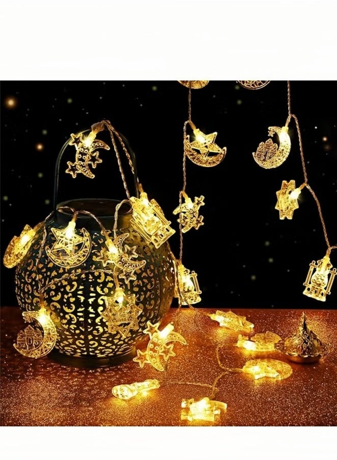ضواء خيطية رمضانية بتصميم هلال ونجوم (3 أمتار - 20 مصباح LED) تعمل بالUSB - إضاءات تزيينية لعيد الفطر ورمضان - Image 2