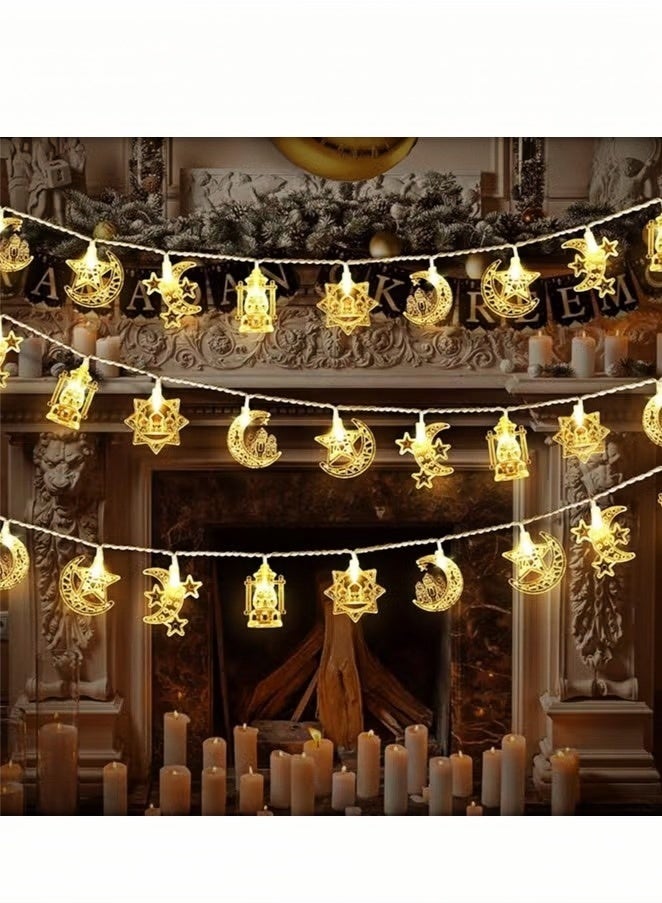 ضواء خيطية رمضانية بتصميم هلال ونجوم (3 أمتار - 20 مصباح LED) تعمل بالUSB - إضاءات تزيينية لعيد الفطر ورمضان - Image 4