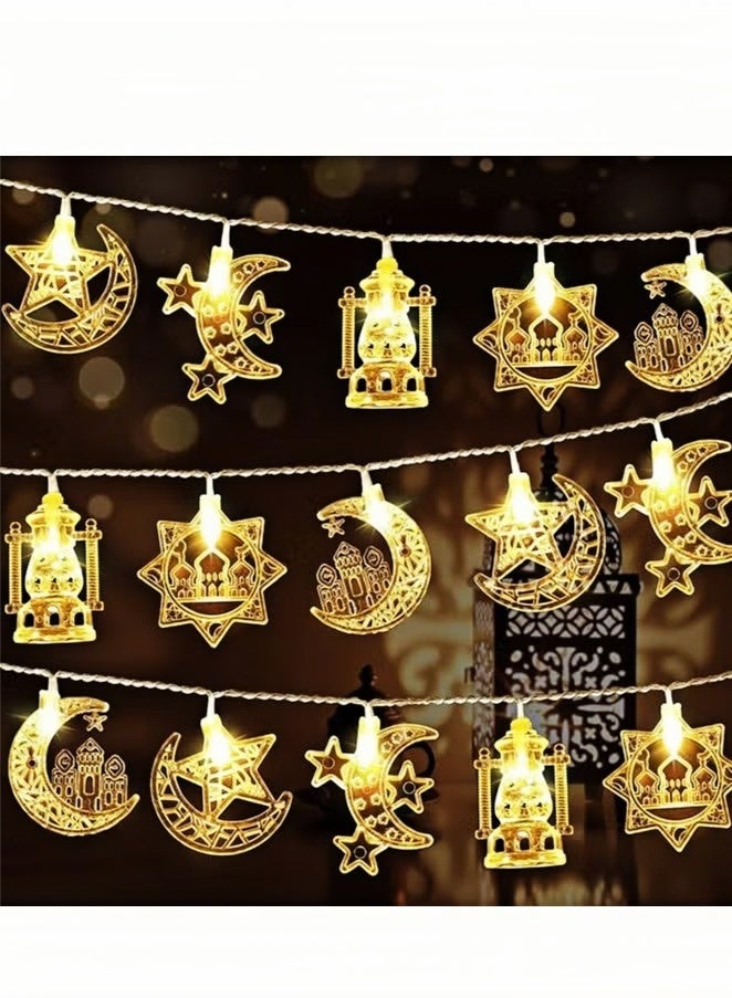ضواء خيطية رمضانية بتصميم هلال ونجوم (3 أمتار - 20 مصباح LED) تعمل بالUSB - إضاءات تزيينية لعيد الفطر ورمضان - Image 1