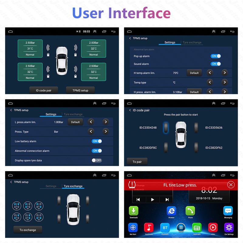 نظام مراقبة ضغط الإطارات TPMS اللاسلكي مع 4 حساسات خارجية - Image 2