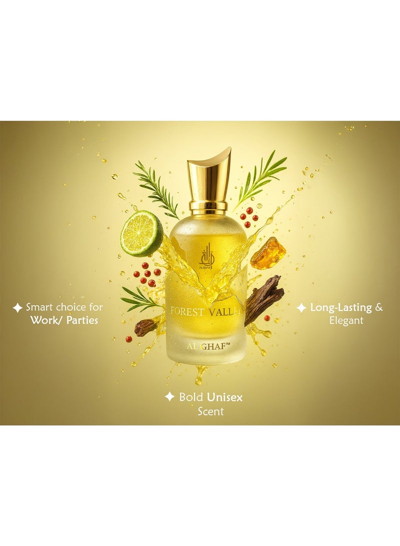 الغاف عطر الغاف فورست فالي أو دو بارفان 100 مل – ثبات طويل، عطر فاخر للجنسين بنفحات البرغموت والعود والفيتيفر، هدية راقية للرجال والنساء الباحثين عن روائح أنيقة - Image 5
