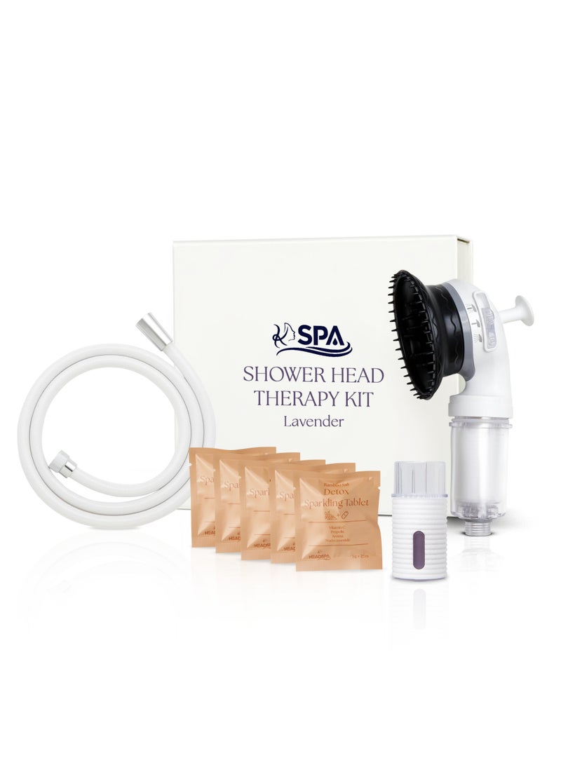 K-HEADSPA Korean Shower Filter Therapy Kit – Water Filtration for Hair Loss, Massage Function, Vitamin-Infused Gel with Lavender Scent and Detox Sparkling Tablet for Hair and Scalp Wellness - Image 1
