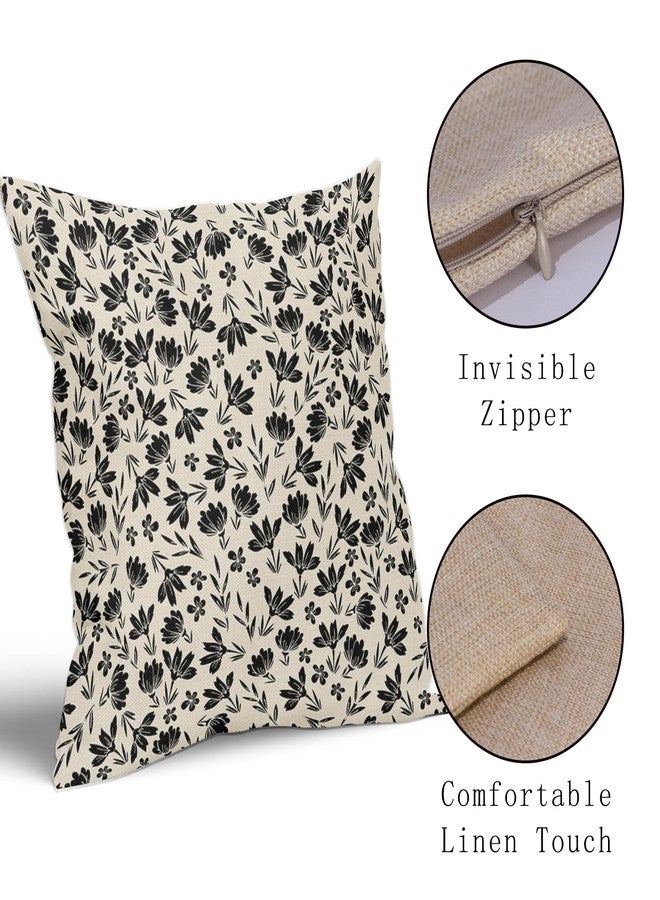 Aytipun Black Floral Pillow Covers 18x18 Set of 2 Vintage Rustic Old Style Cute Small FlowerBlack Cream Print Decorative Outdoor Pillowcases Farmhouse Throw Cushion Case Decor for Couch Sofa Bed - Image 4