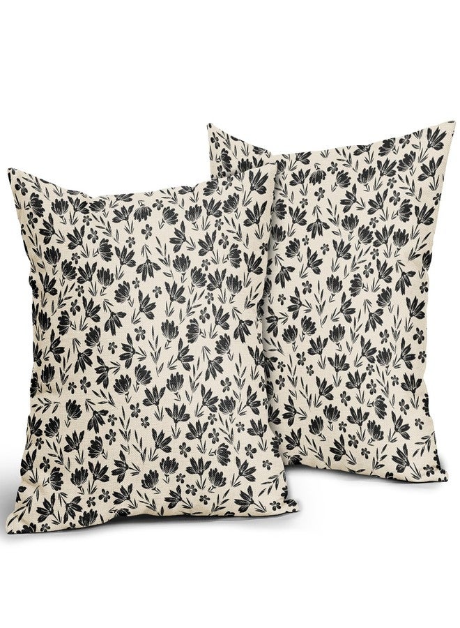 Aytipun Black Floral Pillow Covers 18x18 Set of 2 Vintage Rustic Old Style Cute Small FlowerBlack Cream Print Decorative Outdoor Pillowcases Farmhouse Throw Cushion Case Decor for Couch Sofa Bed - Image 2
