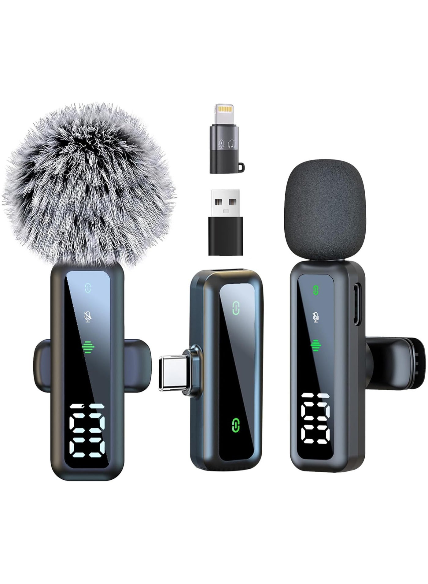 Wireless Lavalier Lapel Microphone for Android/iPhone/Laptop Plug and Play Noise Reduction 2.4GHz Wireless Mic Ideal for Interview Podcast Vlog YouTube Live Streaming (2TX+1RX)