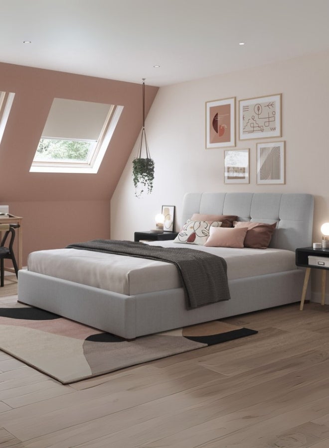 Bed and Mattress Home Vivid Joy Tufted Upholstered Twin Size ( Mattress Size 120 X 200 CM ) Grey Color Bed Size 212 W X 128 L CM ( Mattress Sold Separately )  - Image 1
