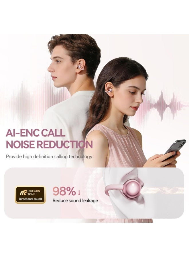 caijin Clip-on earbuds, open-back wireless Bluetooth 6.0 headphones, with a makeup mirror and LED light, 48-hour battery life, IPX6 waterproof rating, comfortable to wear, suitable for all-day use, ideal for women, makes a great gift, perfect for sports and fitness (Rose Gold). - Image 5