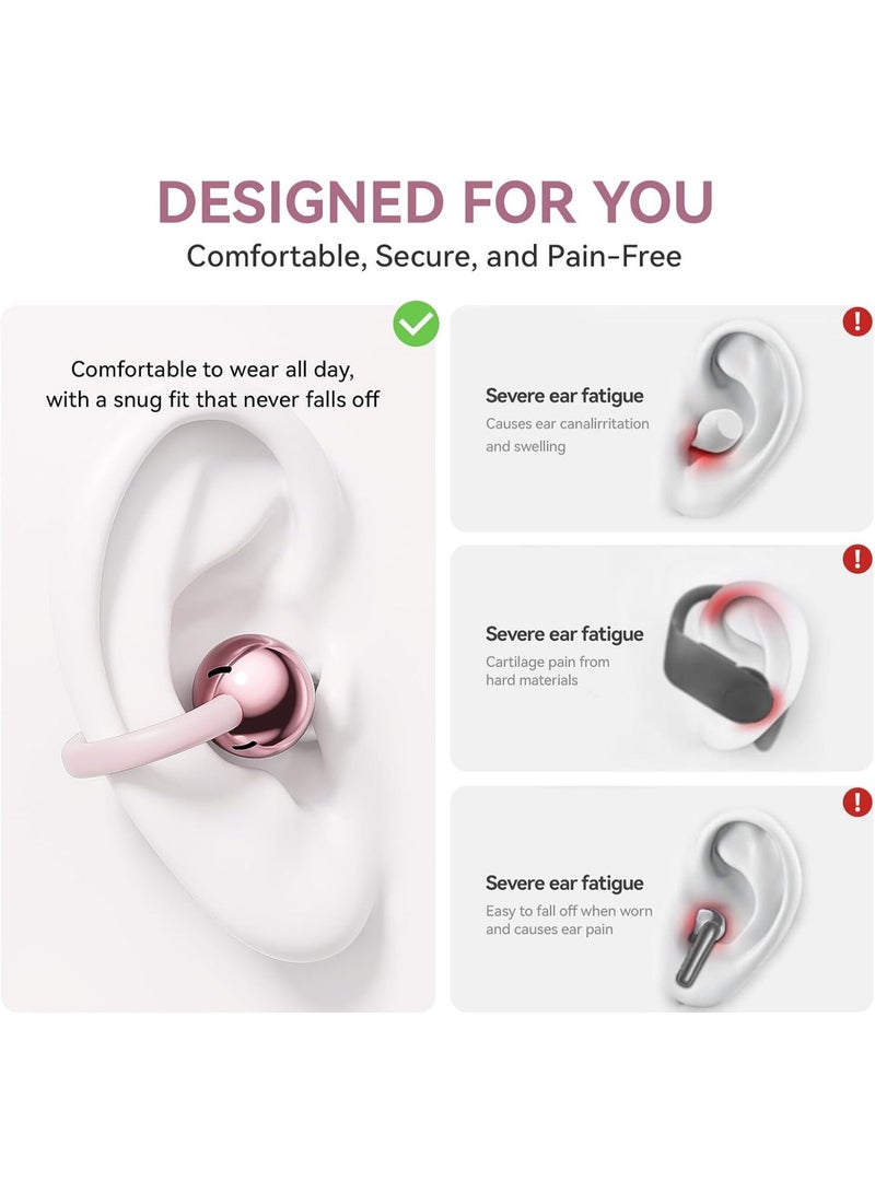 caijin Clip-on earbuds, open-back wireless Bluetooth 6.0 headphones, with a makeup mirror and LED light, 48-hour battery life, IPX6 waterproof rating, comfortable to wear, suitable for all-day use, ideal for women, makes a great gift, perfect for sports and fitness (Rose Gold). - Image 4