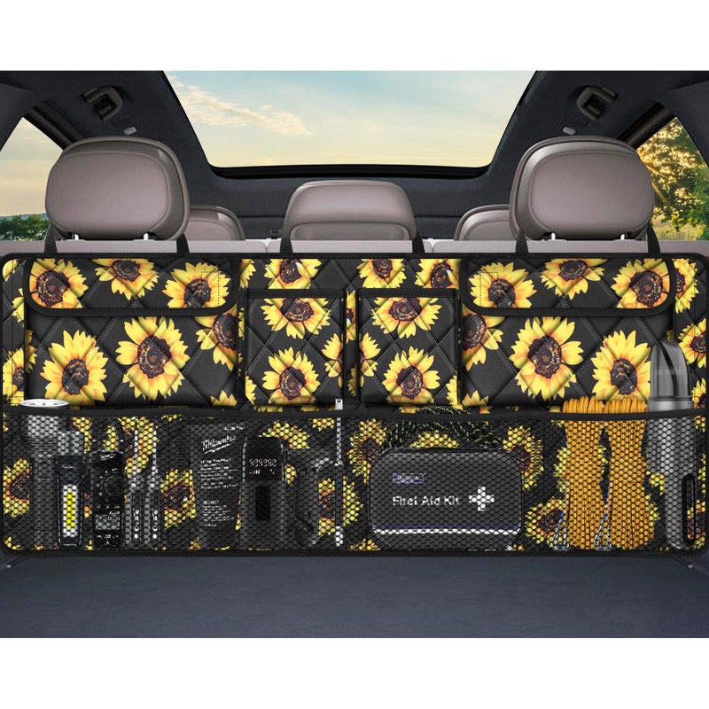 Femuar Car Trunk OrganizerLarge Capacity Backseat Organizer42 in18 inCollapsible Storage Bag with 8 PocektCar Organizer for SUVMPVTruck Sunflower TLAG0114 - Image 2
