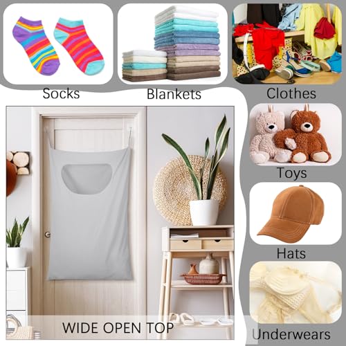 Wovnet 2 Pcs Large Hanging Laundry Hamper Bag 28 x 35 in Over The Door Hamper Space Saving Hanging Laundry Bag Basket with Hooks for Wall Dirty Clothes Storage RV Room, 2 Color - Image 3