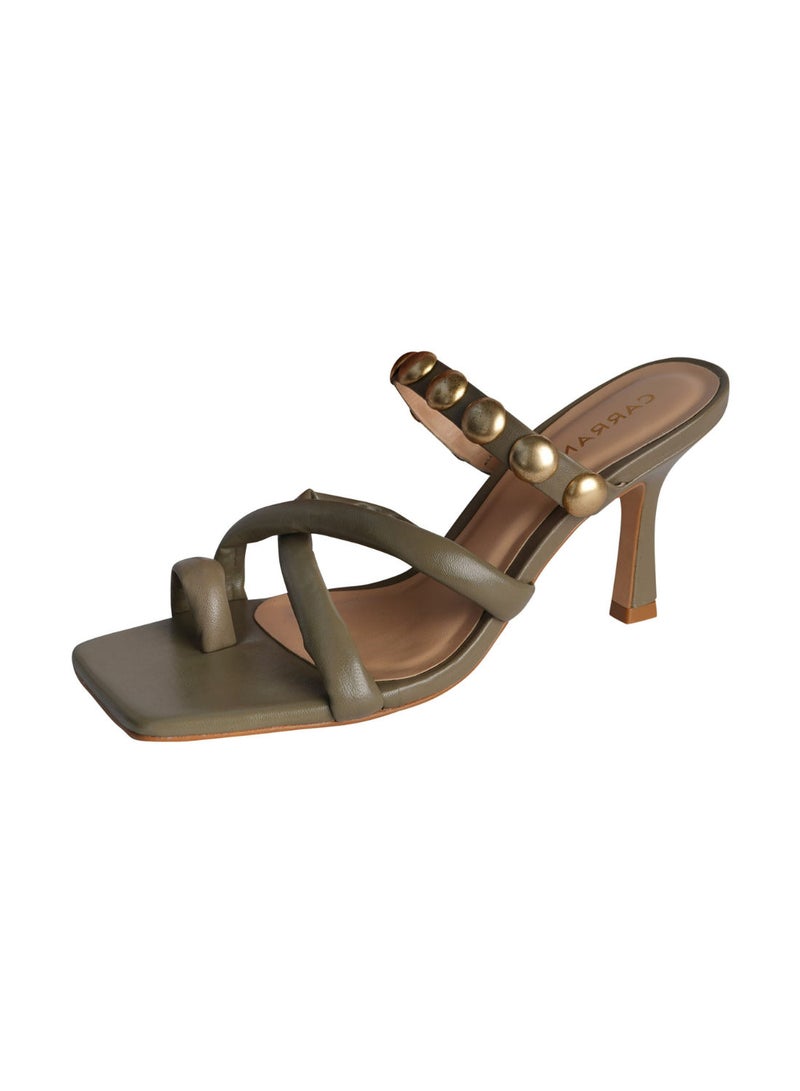 CARRANO Carrano Ladies High Heels Strappy Backless Toe Ring Mules 321042 Cab0643 - Image 3