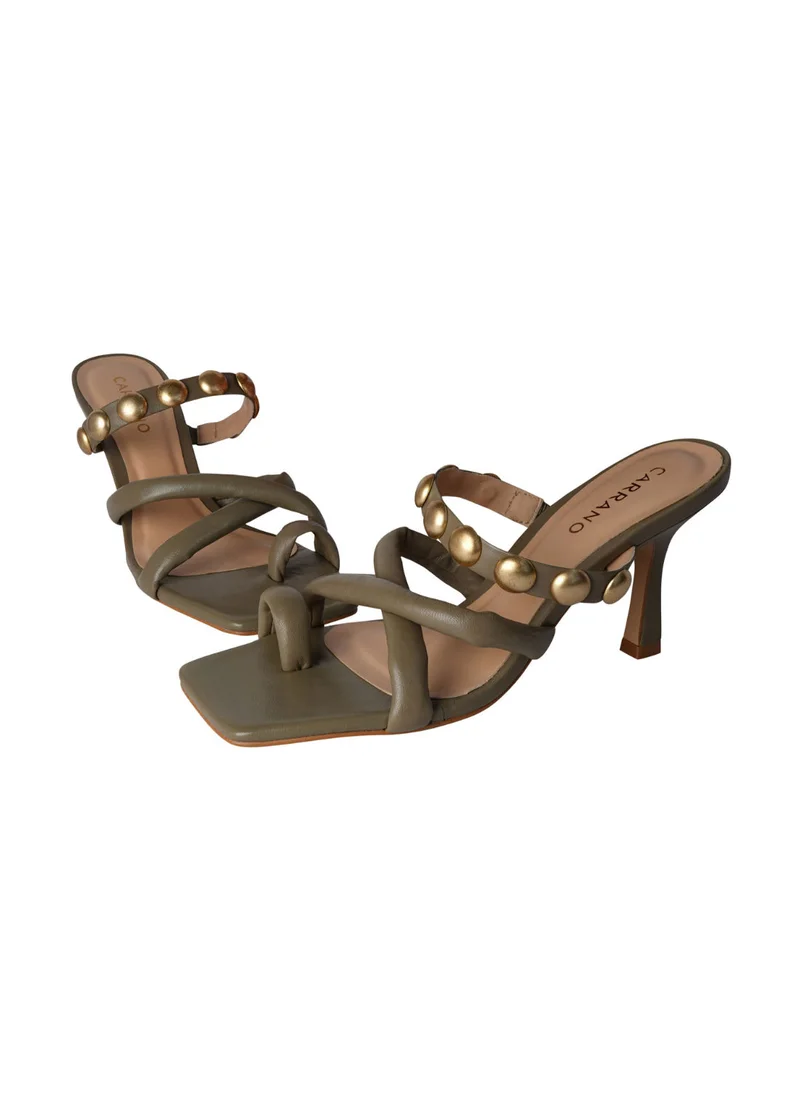 CARRANO Carrano Ladies High Heels Strappy Backless Toe Ring Mules 321042 Cab0643