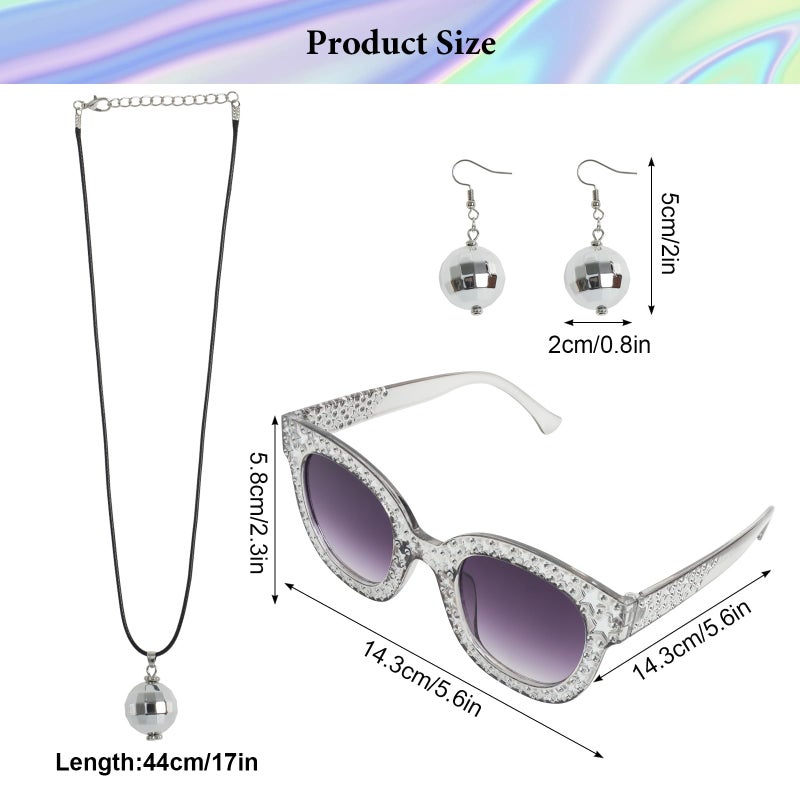 Gvhntk 6 Pcs 70s Women Disco Accessories Disco Costume Disco Sequin Scarf Headband Diamond Bracelet Ball Necklace Earring Glasses(Sliver) - Image 2