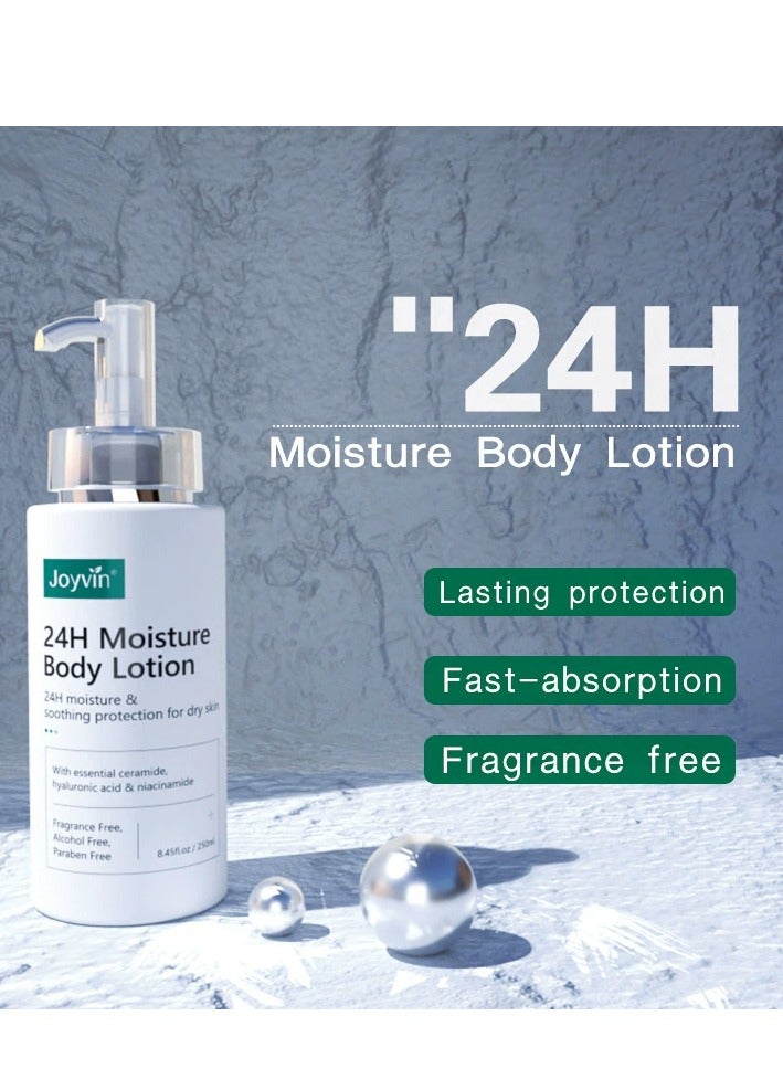 Joyvin 24H MoistureBody Lotion /24H moisture &soothing protection for dry skin With essential ceramide,hyaluronic acid & niacinamide fragrance free/250m - Image 1