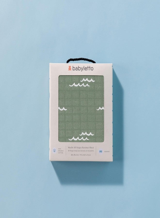 Babyletto 100% Organic Cotton All-Stages Bassinet Sheet, GOTS-Certified, Fitted 360°, Ultra-Soft and Breathable Muslin - Ocean Waves - Image 4