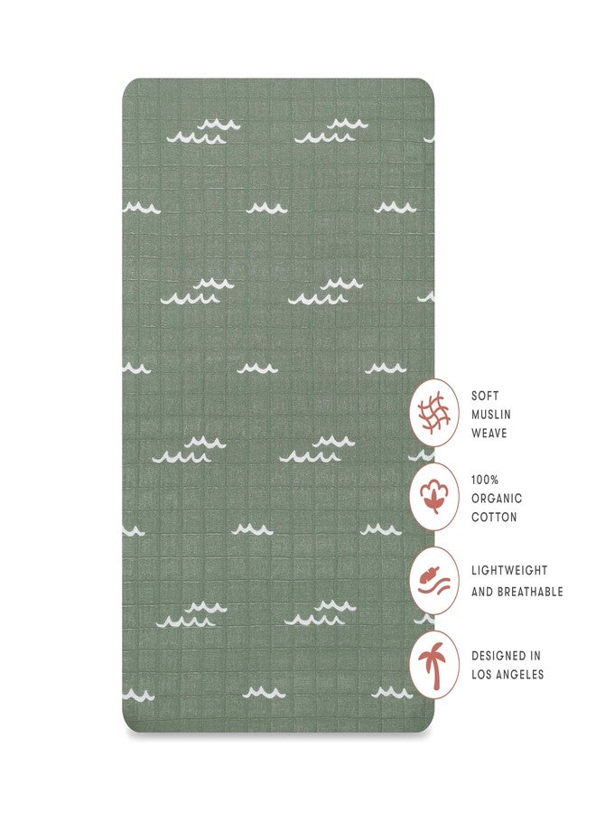 Babyletto 100% Organic Cotton All-Stages Bassinet Sheet, GOTS-Certified, Fitted 360°, Ultra-Soft and Breathable Muslin - Ocean Waves - Image 2