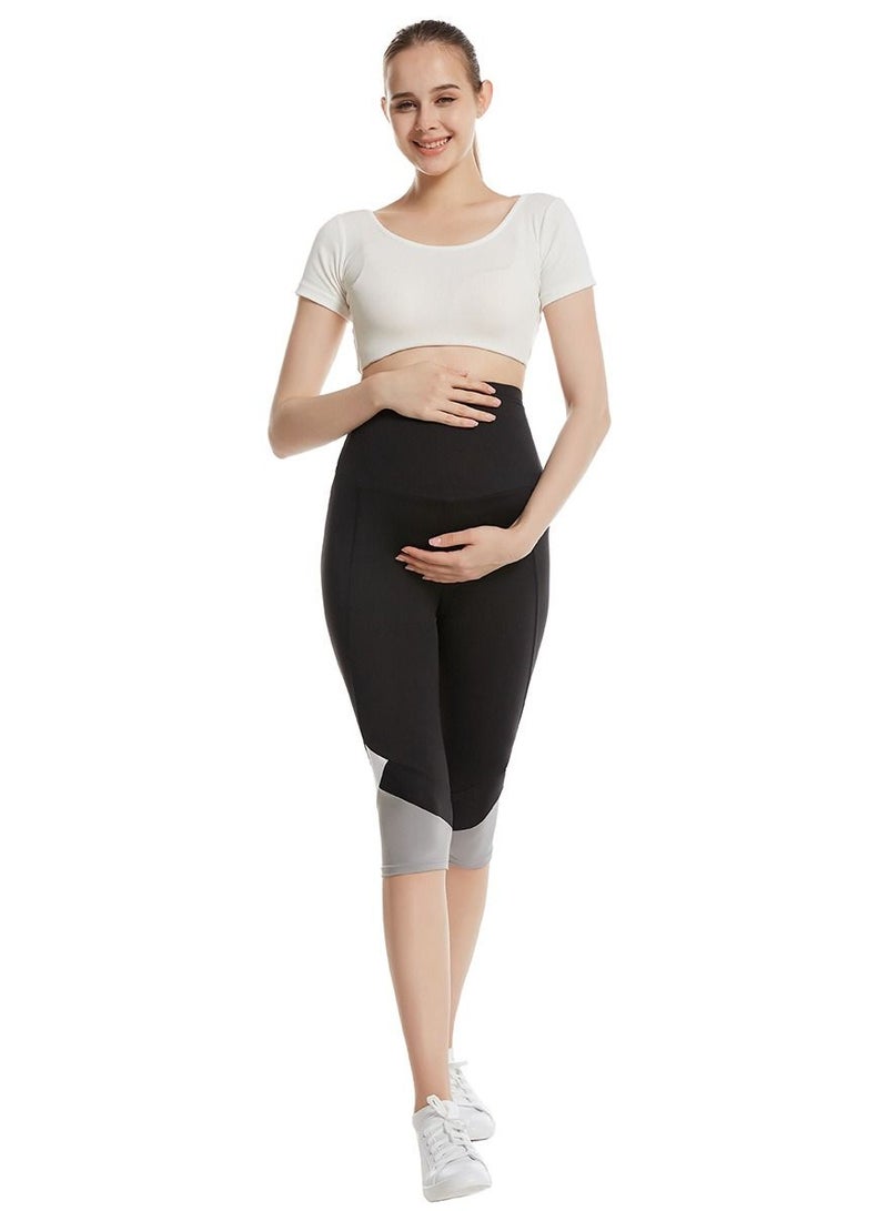 Loquat Maternity Highly Elastic Leggings Sports Casual Cropped Pants Black  - Image 1