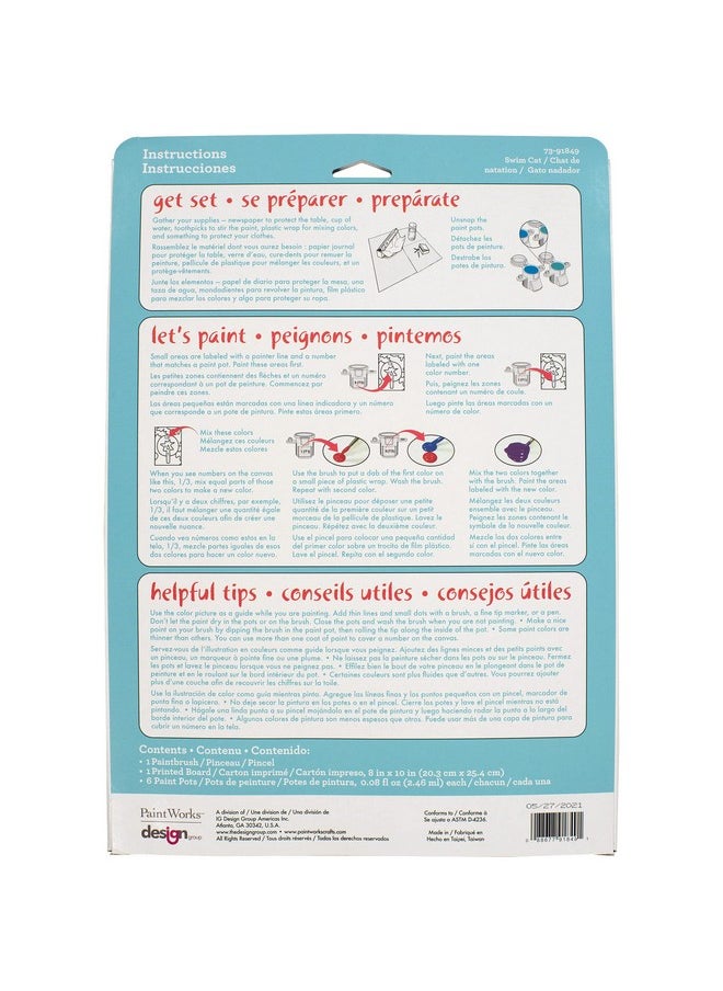 Dimensions - Paintworks Swim Cat Paint By Number Kit For Kids And Adults Finished Project 8" X 10" Multicolor 9 Piece - Image 1