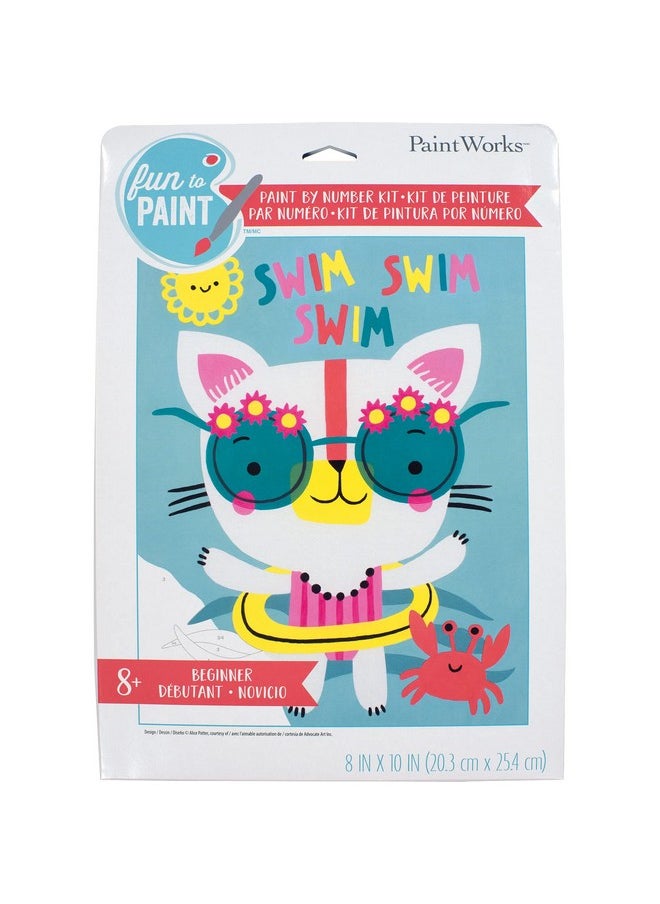 Dimensions - Paintworks Swim Cat Paint By Number Kit For Kids And Adults Finished Project 8" X 10" Multicolor 9 Piece - Image 1