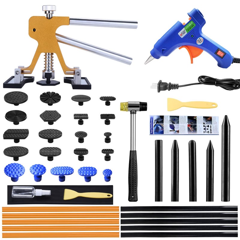 Gliston Auto Dent Puller Kit Adjustable Golden Dent Remover Tools Paintless Dent Repair Kit Dent Lifter Puller for Car Large Small Ding Hail Dent Removal