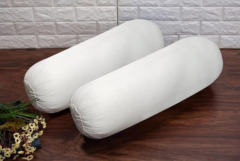 Rajasthan Crafts Rajasthan Crafts Microfiber Bolster Pillow Masand Set of 2 Medium Firmness, Bed/Sofa/Diwan Pillow | Light, Soft & Fluffy for Neck & Back Support | Washable Breathable, Durable (White, 15x30 Inch)  - Image 1