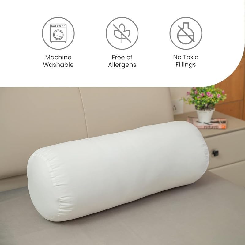 Rajasthan Crafts Rajasthan Crafts Microfiber Bolster Pillow Masand Set of 2 Medium Firmness, Bed/Sofa/Diwan Pillow | Light, Soft & Fluffy for Neck & Back Support | Washable Breathable, Durable (White, 15x30 Inch)  - Image 3
