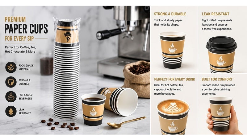 4oz Disposable Coffee Cups 100 Pack Espresso Paper Cups Thick Leak Proof Heat Resistant Small Coffee Cups for Hot Drinks Office Cafe - Image 3