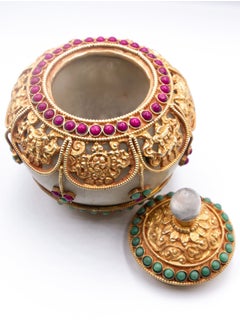 Antique Ornate Jewel-Encrusted Decorator Container Crystal Filigree Bowl with Lid Home Decoration Gold Plated and Silver Plated Inlay with Crystal quartz, Emeralds and Rubies Gemstones - pzsku/Z861C7EED2EB324F9ED13Z/45/_/1720996756/b19a5f0e-8bb4-4700-83de-c0219254b6c3