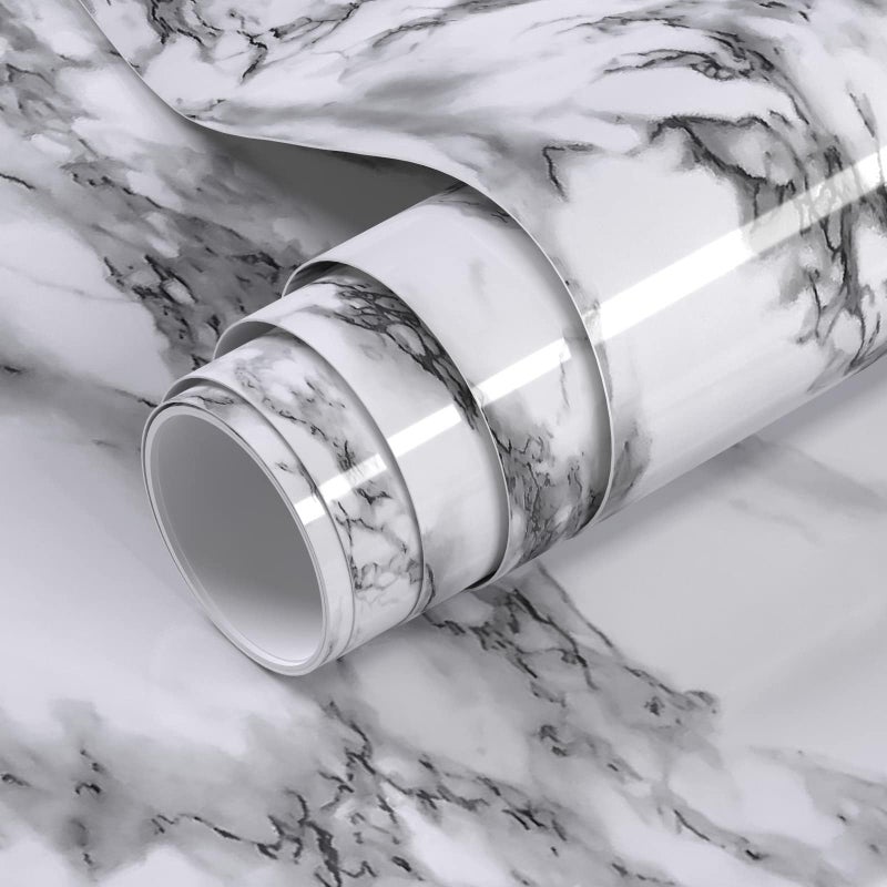 VOLEAAR Glossy Black and White Marble Contact Paper 35 x 196 Inches Peel and Stick Wallpaper Vinyl Film Self Adhesive Removable Waterproof Wall Paper for Cabinet Countertop Kitchen Bathroom - Image 1