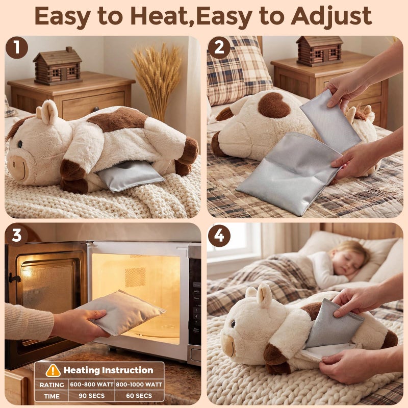 Mewaii Weighted Stuffed Animals for Adults & Kids, 2-5 lbs - 23" Heatable Coolable Cow Plush, Microwavable Adjustable Removable Inner Pad, Realistic Hug Comfort Gift (White) - Image 4