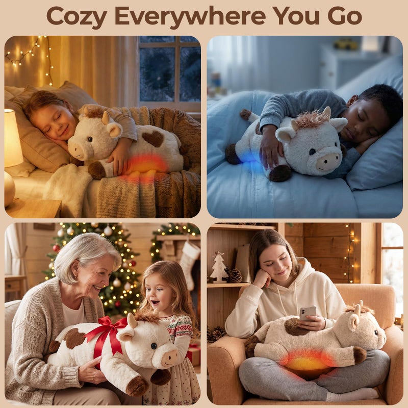 Mewaii Weighted Stuffed Animals for Adults & Kids, 2-5 lbs - 23" Heatable Coolable Cow Plush, Microwavable Adjustable Removable Inner Pad, Realistic Hug Comfort Gift (White) - Image 5
