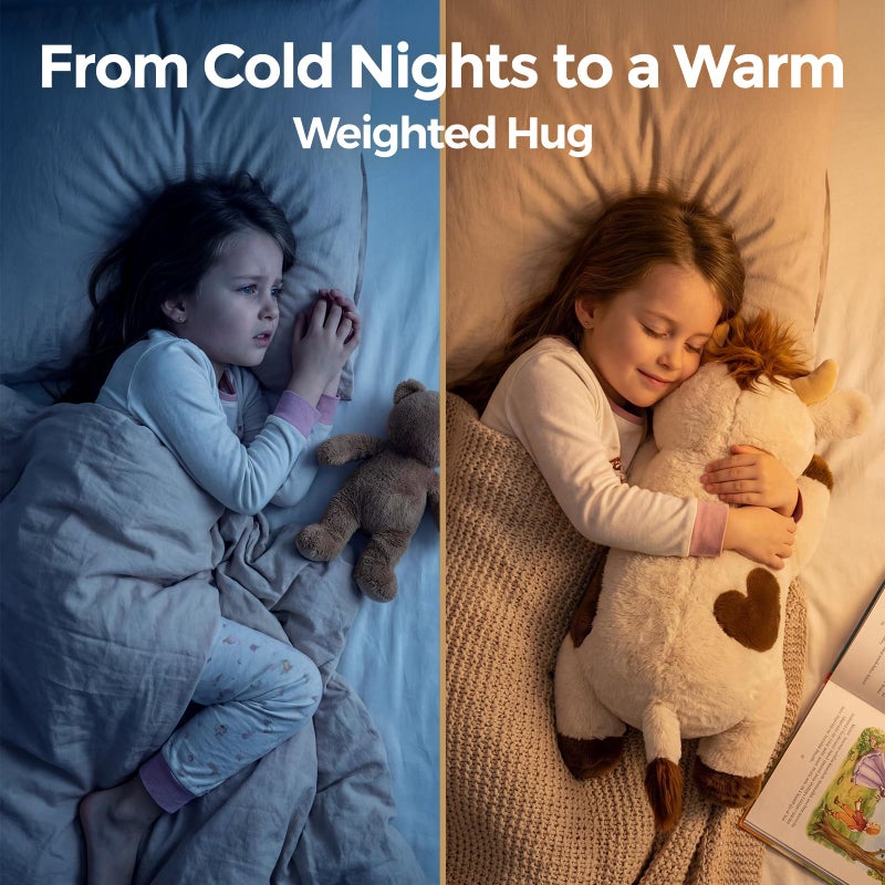 Mewaii Weighted Stuffed Animals for Adults & Kids, 2-5 lbs - 23" Heatable Coolable Cow Plush, Microwavable Adjustable Removable Inner Pad, Realistic Hug Comfort Gift (White) - Image 3