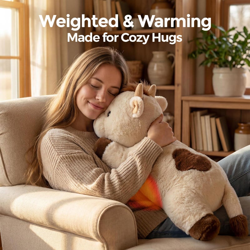 Mewaii Weighted Stuffed Animals for Adults & Kids, 2-5 lbs - 23" Heatable Coolable Cow Plush, Microwavable Adjustable Removable Inner Pad, Realistic Hug Comfort Gift (White) - Image 2