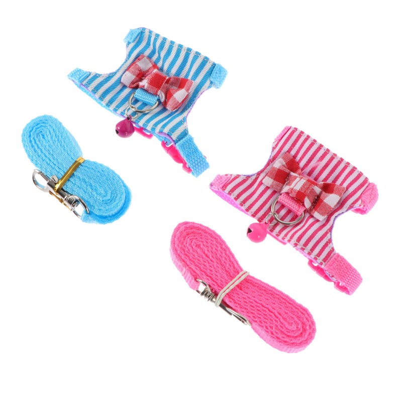 Adjustable Small Pet Harness For Rats Hamsters Breathable Cloth Leash Blue Pink Stripes - Image 2