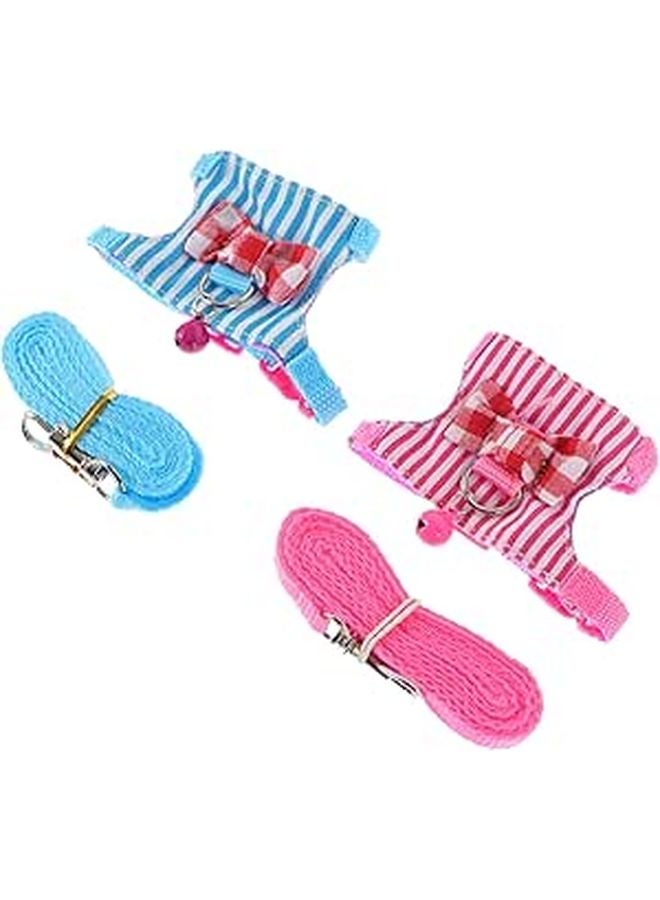 Adjustable Small Pet Harness For Rats Hamsters Breathable Cloth Leash Blue Pink Stripes - Image 1