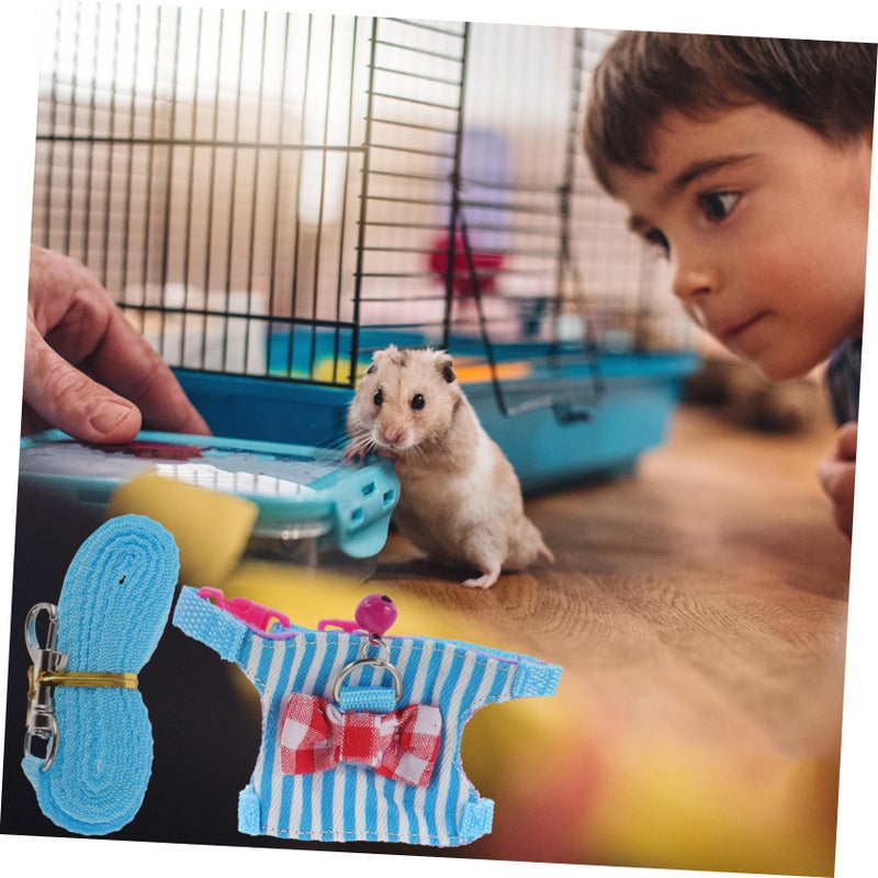 Adjustable Small Pet Harness For Rats Hamsters Breathable Cloth Leash Blue Pink Stripes - Image 3