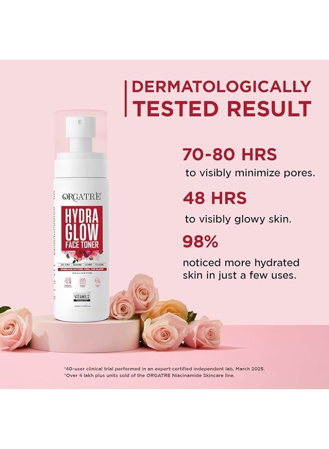 Orgatre Hydra Glow Face Toner for Women | Rose Water Spray with Niacinamide, Cucumber & Hyaluronic Acid | Face Toner for Pores Tightening, Acne-Prone Skin & Glowing Complexion | 100ml - Image 2