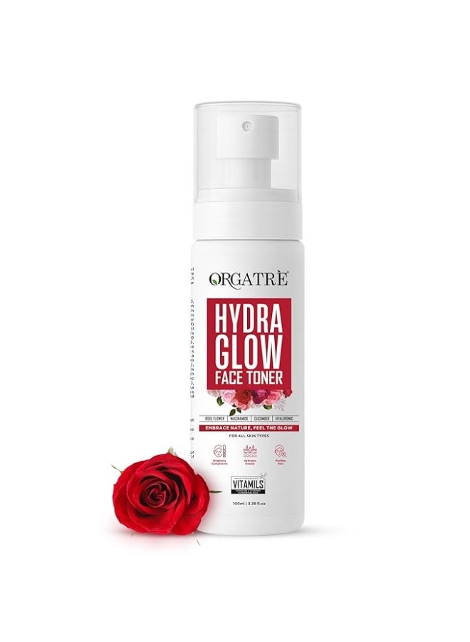 Orgatre Hydra Glow Face Toner for Women | Rose Water Spray with Niacinamide, Cucumber & Hyaluronic Acid | Face Toner for Pores Tightening, Acne-Prone Skin & Glowing Complexion | 100ml - Image 1