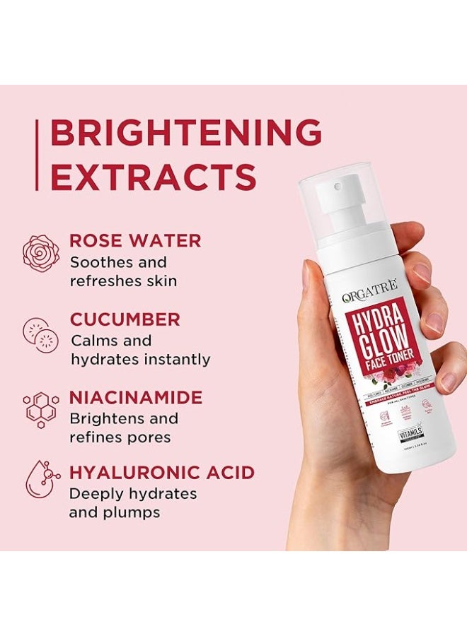 Orgatre Hydra Glow Face Toner for Women | Rose Water Spray with Niacinamide, Cucumber & Hyaluronic Acid | Face Toner for Pores Tightening, Acne-Prone Skin & Glowing Complexion | 100ml - Image 4