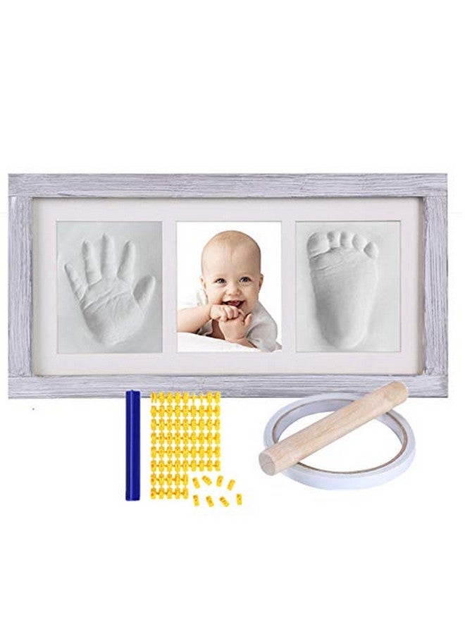 nuaele Baby Hand & Footprint Kit, Newborn Keepsake Box in Rustic Farmhouse Frame, Clay Casting Kit for Baby Shower Gifts, Boys & Girls - Baby Nursery Decor - Bonus Stencil Included (Grey) - Image 1