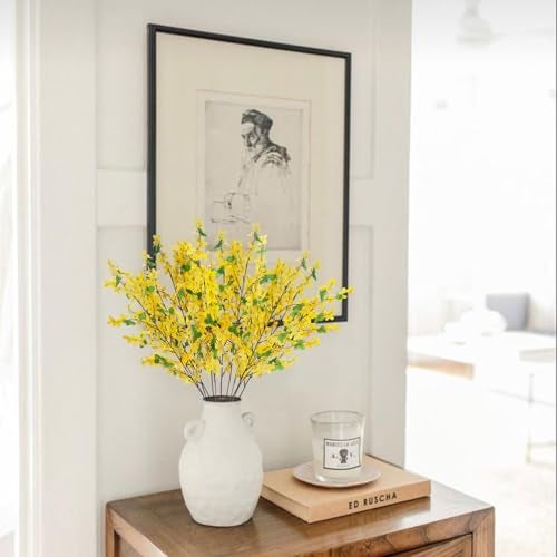 HO2NLE 12Pcs Artificial Forsythia Branches: 23.6" Silk Yellow Flowers Faux Forsythia Branches Fake Spring Flowers Artificial for Decoration Wedding Office Home Party Dining Table Vase Indoor Outdoor - Image 5