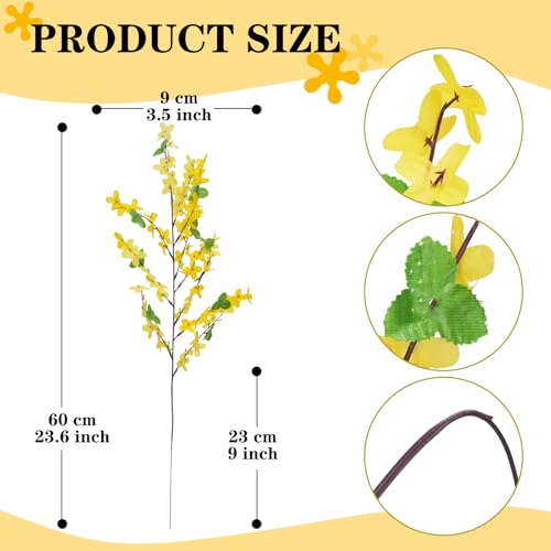 HO2NLE 12Pcs Artificial Forsythia Branches: 23.6" Silk Yellow Flowers Faux Forsythia Branches Fake Spring Flowers Artificial for Decoration Wedding Office Home Party Dining Table Vase Indoor Outdoor - Image 2