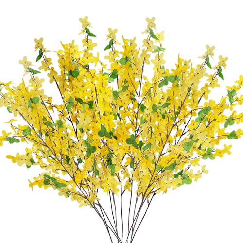 HO2NLE 12Pcs Artificial Forsythia Branches: 23.6" Silk Yellow Flowers Faux Forsythia Branches Fake Spring Flowers Artificial for Decoration Wedding Office Home Party Dining Table Vase Indoor Outdoor - Image 1