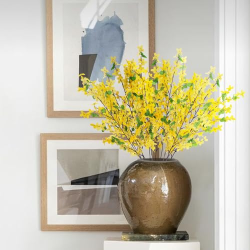 HO2NLE 12Pcs Artificial Forsythia Branches: 23.6" Silk Yellow Flowers Faux Forsythia Branches Fake Spring Flowers Artificial for Decoration Wedding Office Home Party Dining Table Vase Indoor Outdoor - Image 4