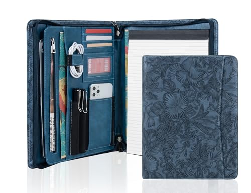 AZXCG Embossed Leather Padfolio for Women, Professional Bussiness Portfolio Organizer with A4 Notepad Holder, Zippered Portfolio Binder Fits 13" Ipad/Tablet,Gift for Women - Image 1