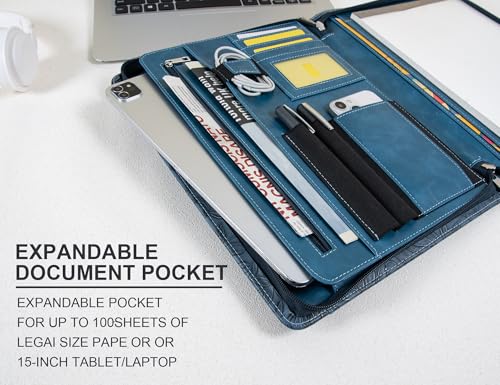 AZXCG Embossed Leather Padfolio for Women, Professional Bussiness Portfolio Organizer with A4 Notepad Holder, Zippered Portfolio Binder Fits 13" Ipad/Tablet,Gift for Women - Image 3