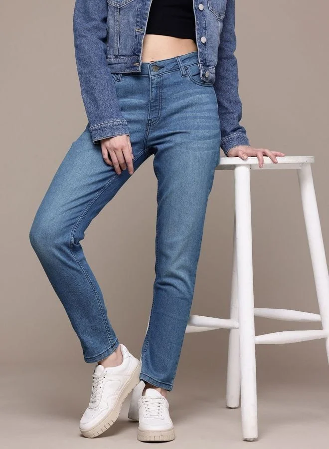Women Slim Fit Solid Mid Rise Jeans