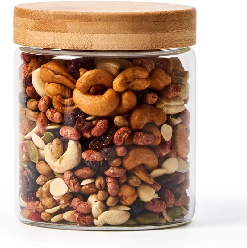Femora Glass Jars For Kitchen| Borosilicate Glass Jar With Wooden Lid| Glass Storage Jar For Kitchen|1 Year Warranty| Fancy Jars for Gifting, Snacks, Spice, Cookies, Dry Food, Pickles|350ml| Set Of 1 - Image 1