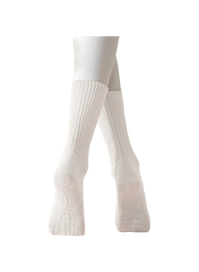 Dweck Yoga Socks, Professional Non-Slip Pilates Dance Sports, Women'S Mid-Calf Long Socks, High Rib, White, 2 Pairs - Image 3